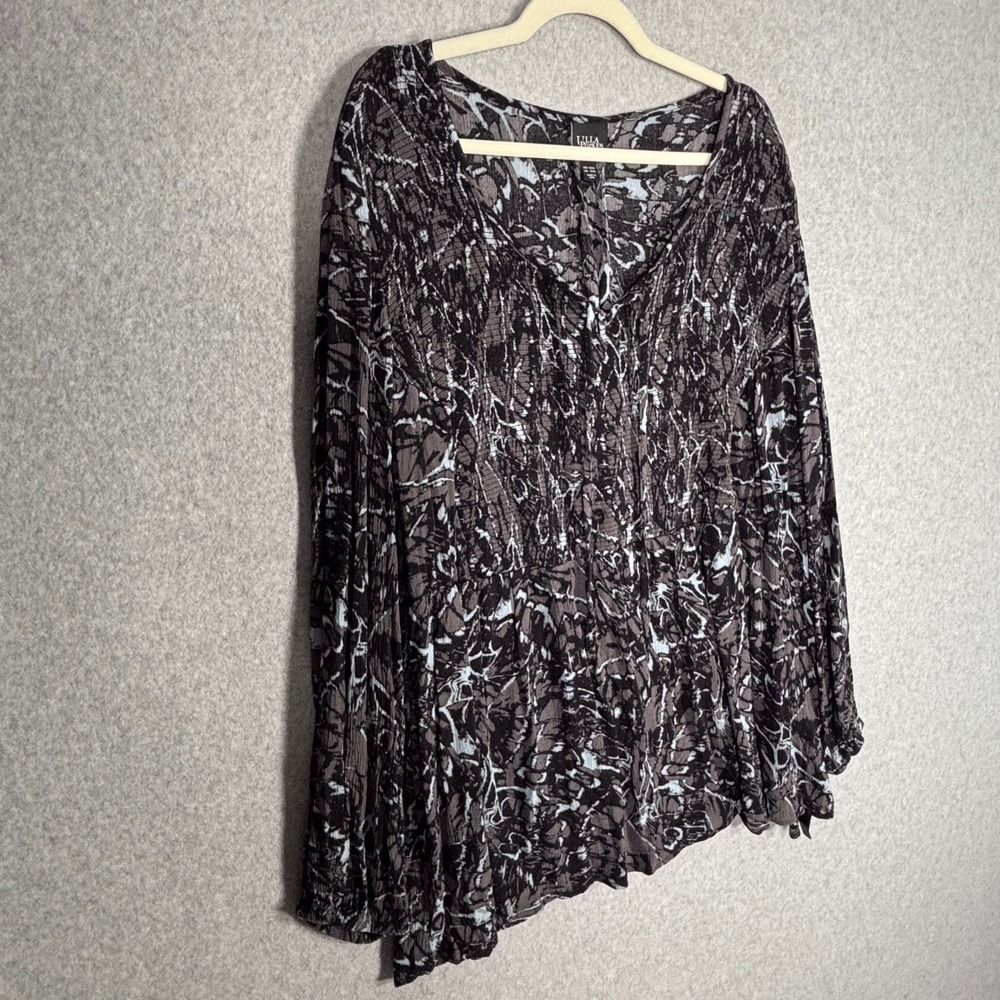 Ulla Popken Smocked Textured Babydoll Peasant Blouse 20/22 Abstract Artsy